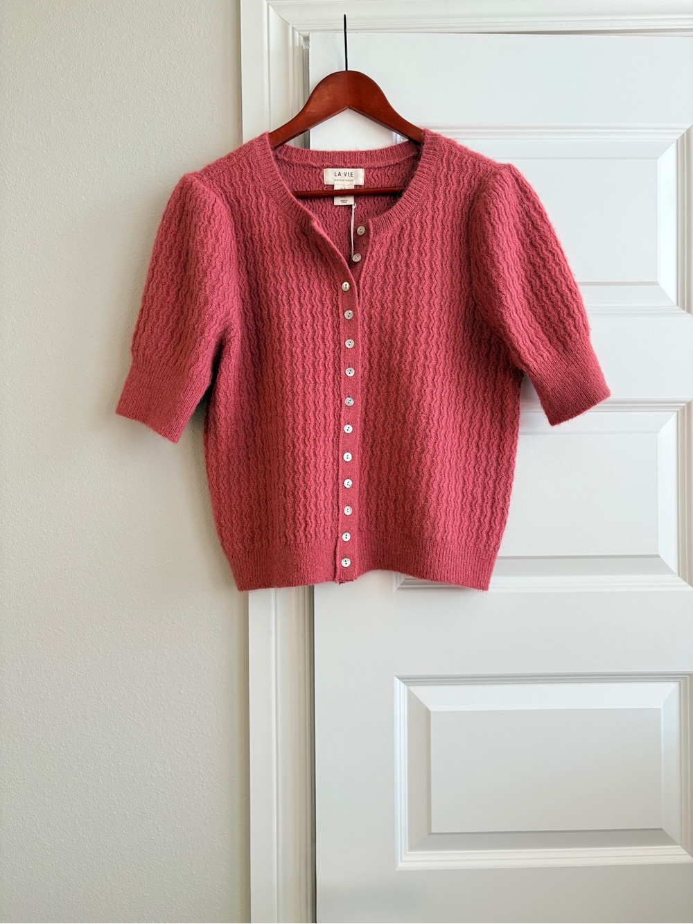 NWT La Vie Rebecca Taylor Alpaca Wool Cardigan Sweater M Dusty Rose pink